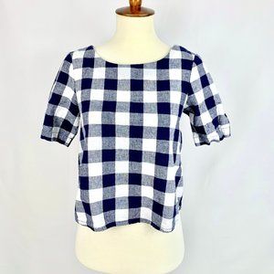 Copper Key Navy Blue & White Checkered Top XS